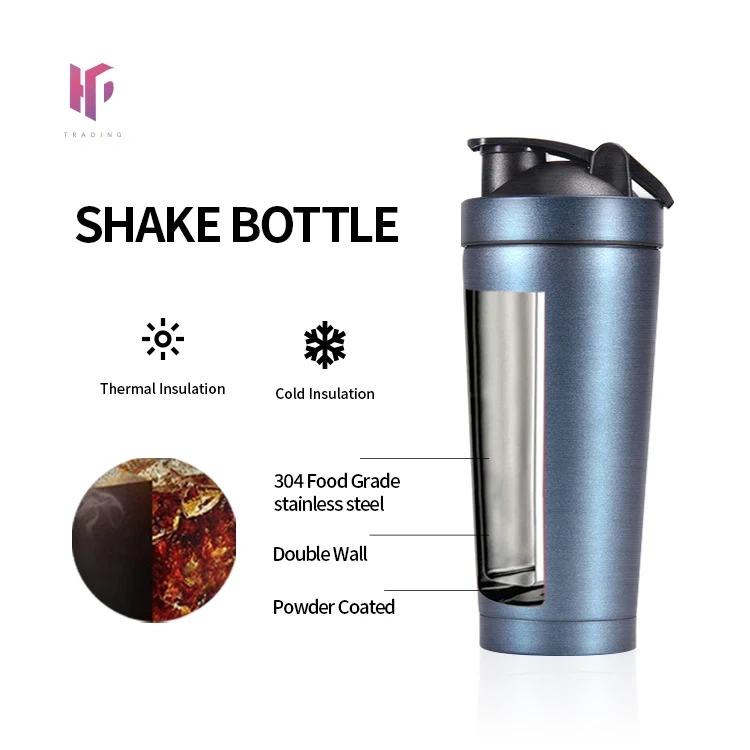 Custom logo 24oz Double Wall Metal Stainless Steel Flask Gym Fitness Workout Mixer Protein Shaker Bottle