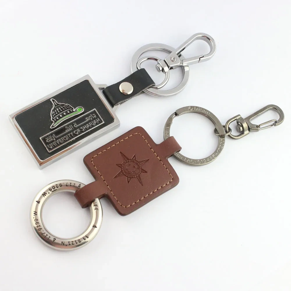 Custom Blank Leather Keyring Custom Logo Black Leather Metal Keychain