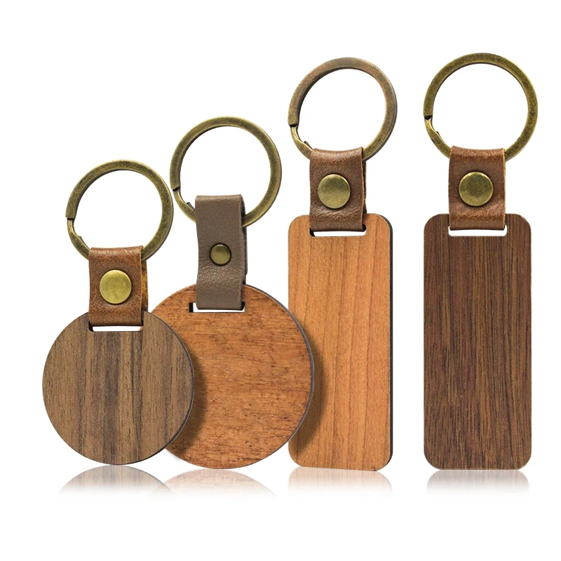 Wholesale Personalized Design Logo Plain Blank Sublimation Custom Round Wooden Keychain for Engraving in Bulk Wood Key Chain