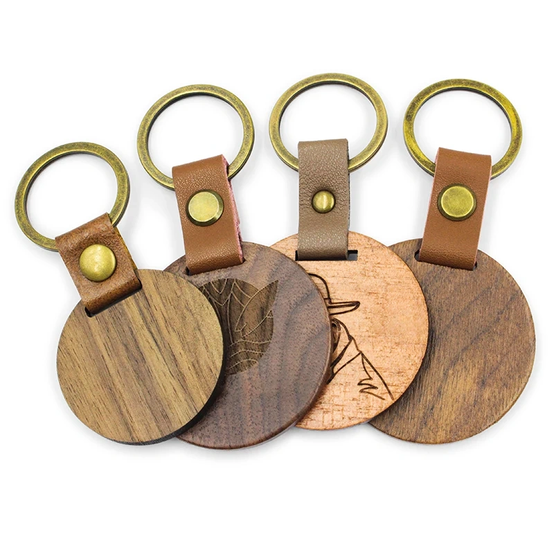Wholesale Personalized Design Logo Plain Blank Sublimation Custom Round Wooden Keychain for Engraving in Bulk Wood Key Chain