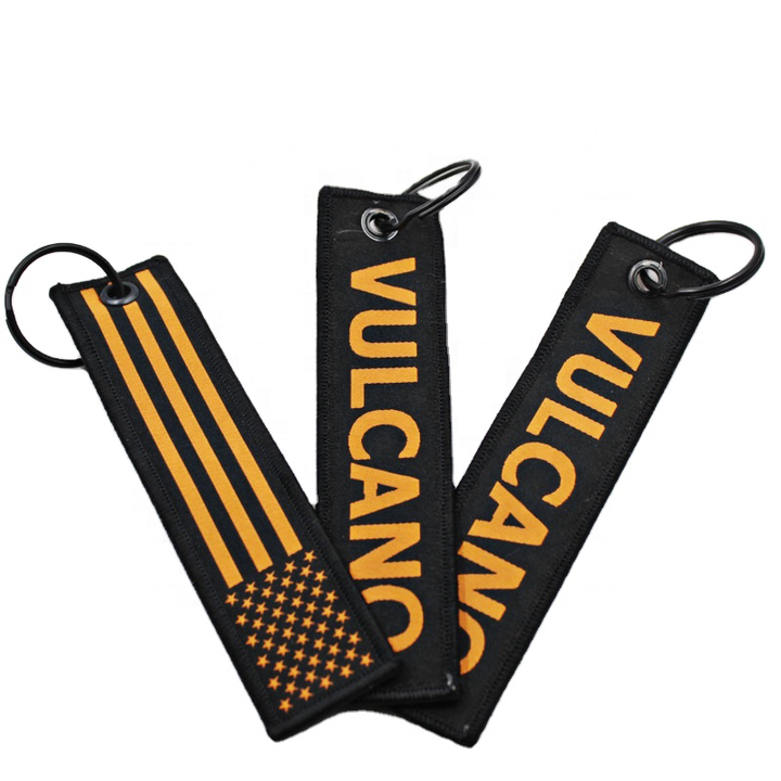Factory Promotional Gifts Custom Cheap Jet Tag Embroidery Car Embroidery Keychains Fabric Woven Keychain