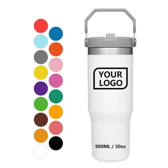 Custom logo 30 oz Travel Coffee Mug Stainless Steel 30oz Thermal 30oz Cup Flip Straw Tumbler with Handle