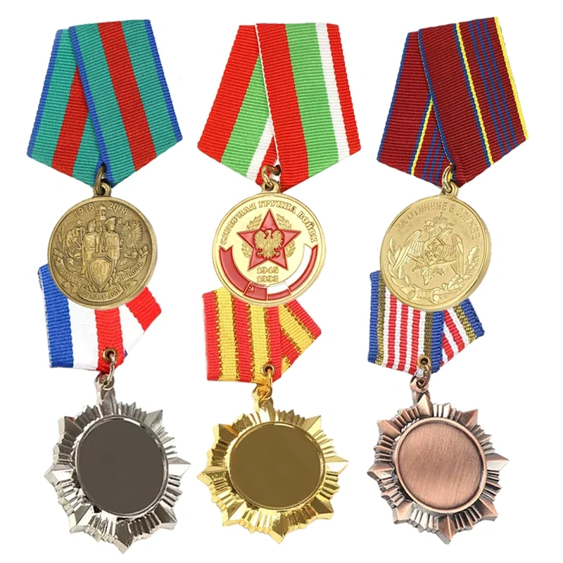 China Factory Custom Russian Medals with Ribbon OEM  Ouvenir Sports Medals Europe Metal Medal