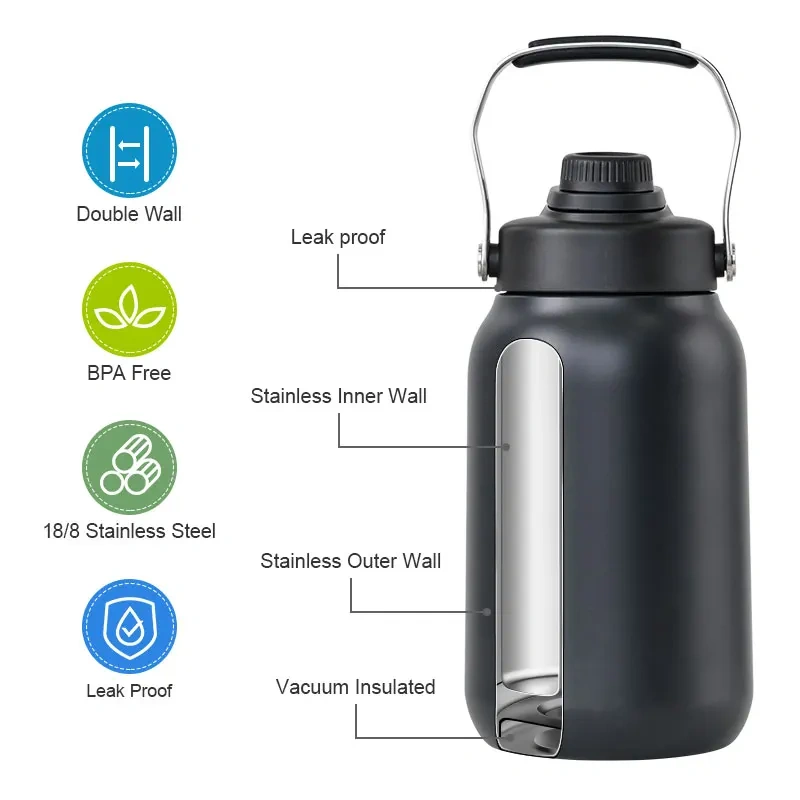 Custom logo 1 Gallon Gym Fitness Sport Thermal Vacuum Insulated Flask Stainless Steel Drinking Water Bottle