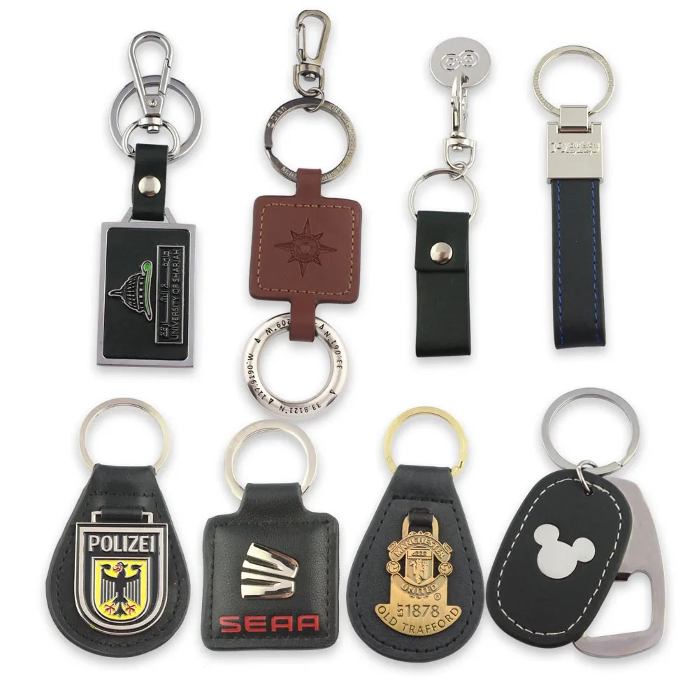 Custom Blank Leather Keyring Custom Logo Black Leather Metal Keychain