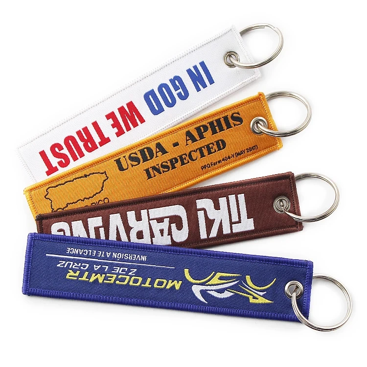Promotional Gifts Personalized Embroidery Logo Key Tag Pilot Key Ring Custom Fabric Embroidered Woven Keychain