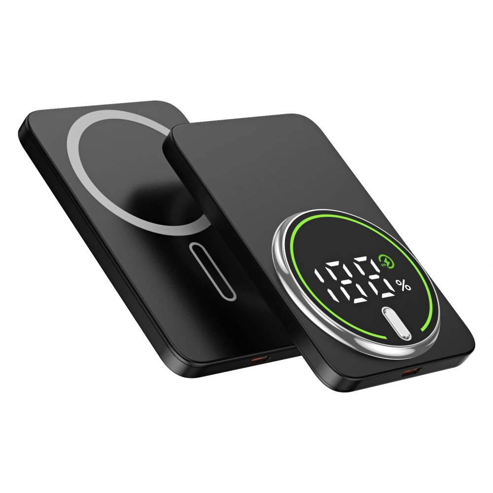 Ultra Thin PowerBank Metal Display 5000mAh 10000mAh Wireless Fast Charging Portable Charger Slim Magnetic Power Bank for iphone