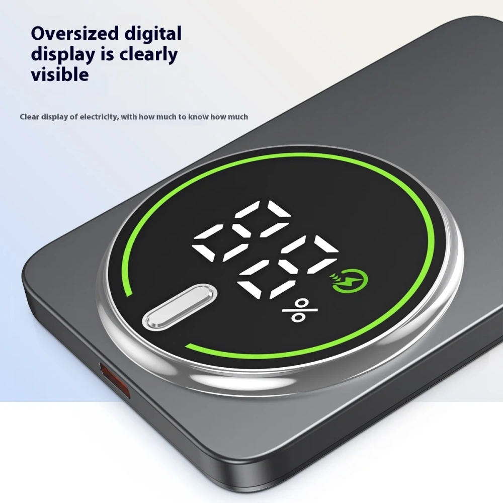 Ultra Thin PowerBank Metal Display 5000mAh 10000mAh Wireless Fast Charging Portable Charger Slim Magnetic Power Bank for iphone