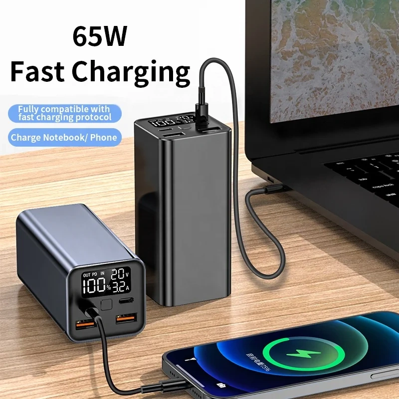 New Design Portable Laptop Power Bank 20000mah PD 65W High Power Super Two-Way Fast Charging Real Capacity Travel Power Banks