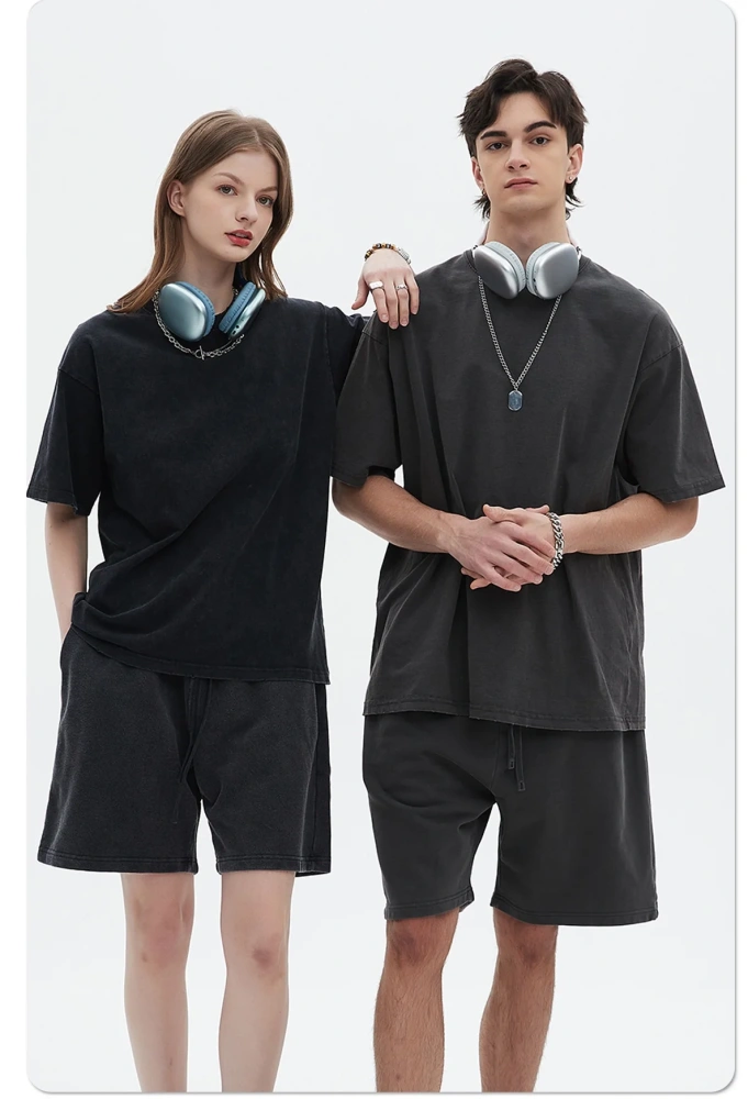 Heavy Weight Washed TShirt Aged  Edge Grounded Retro Shirt Short Sleeve Men T-Shirt Oversize Basic Style Washed T Shirt