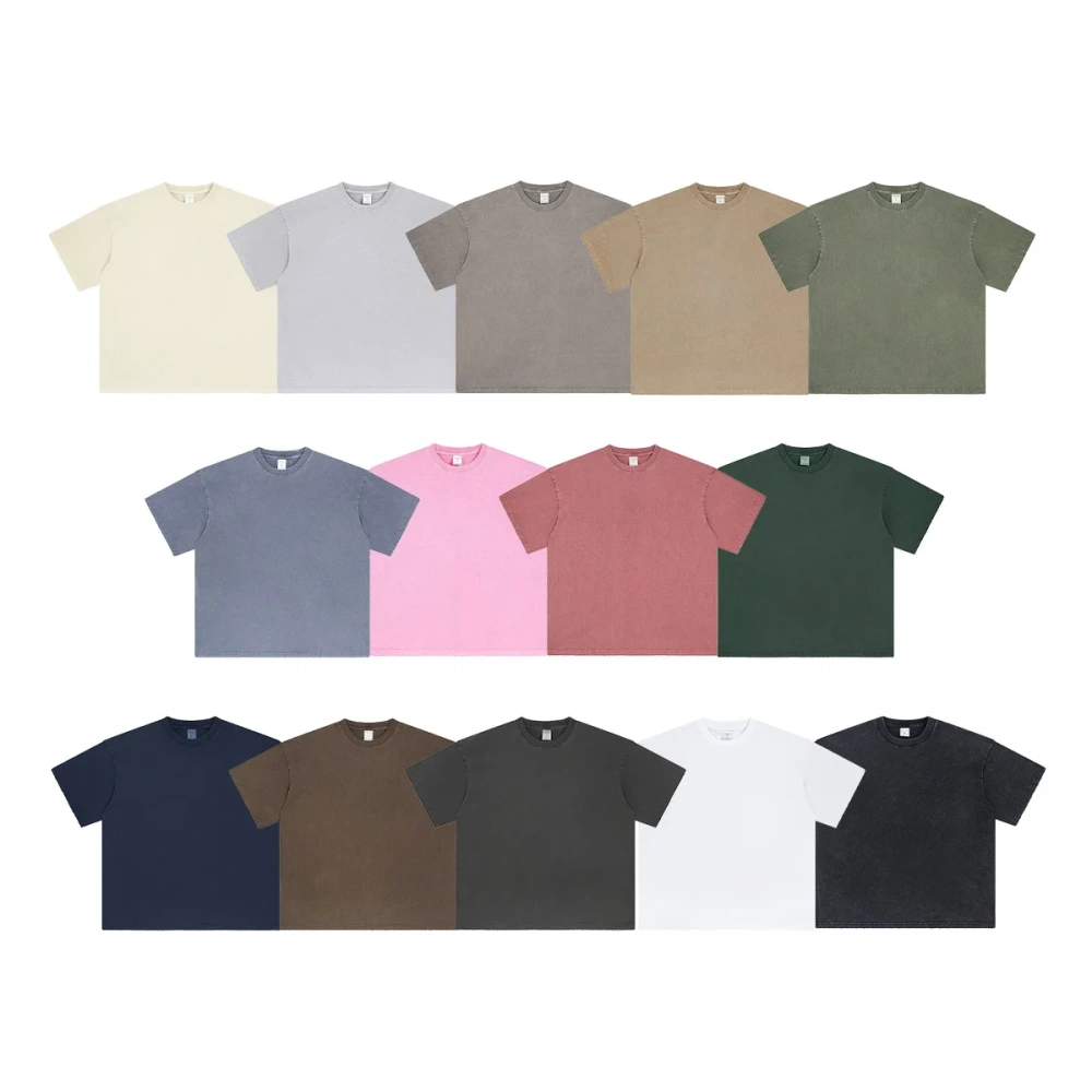 Heavy Weight Washed TShirt Aged  Edge Grounded Retro Shirt Short Sleeve Men T-Shirt Oversize Basic Style Washed T Shirt