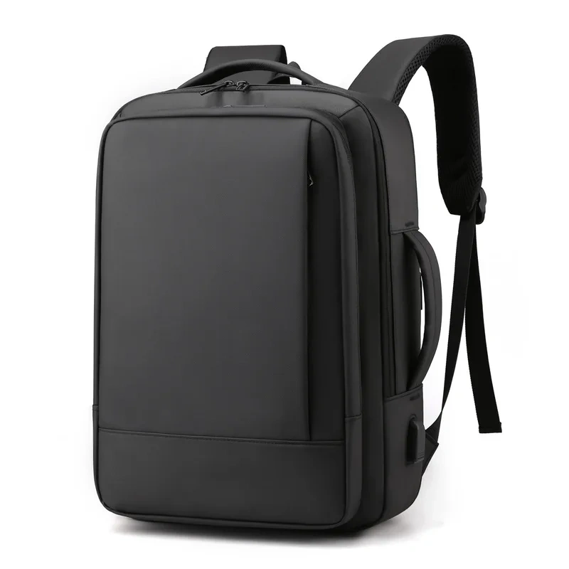 PU Leather Laptop Backpack With USB Port and Expandable Zipper Outdoor Travel Daily Shoulder Bag Waterproof Traveling Backpack