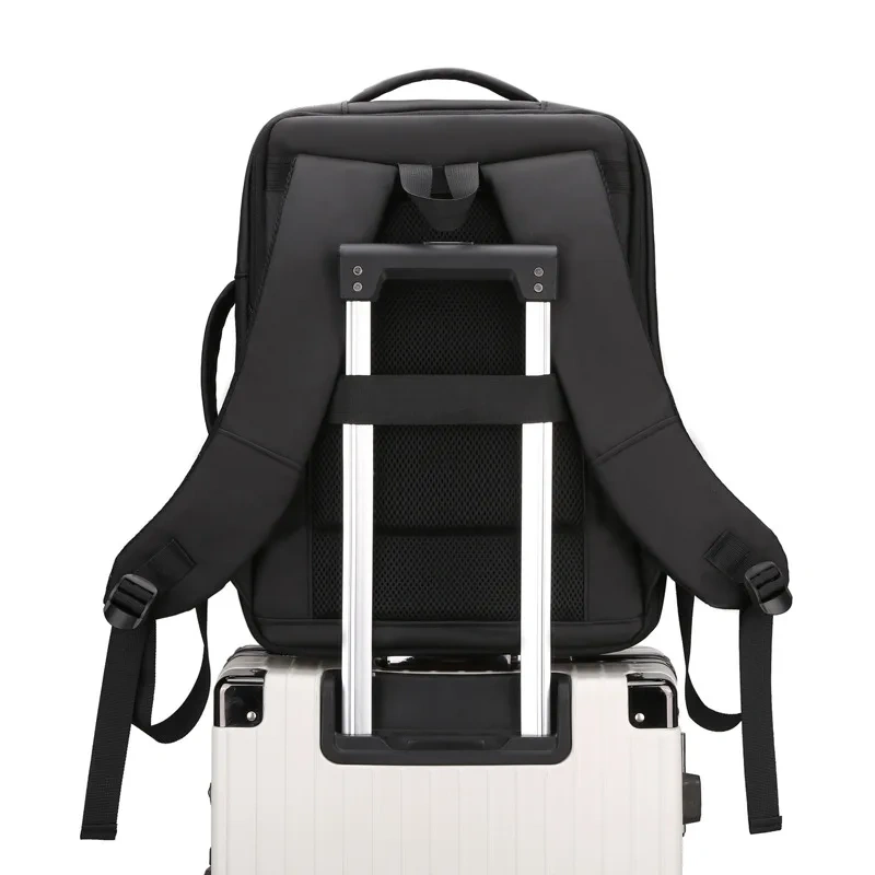 PU Leather Laptop Backpack With USB Port and Expandable Zipper Outdoor Travel Daily Shoulder Bag Waterproof Traveling Backpack