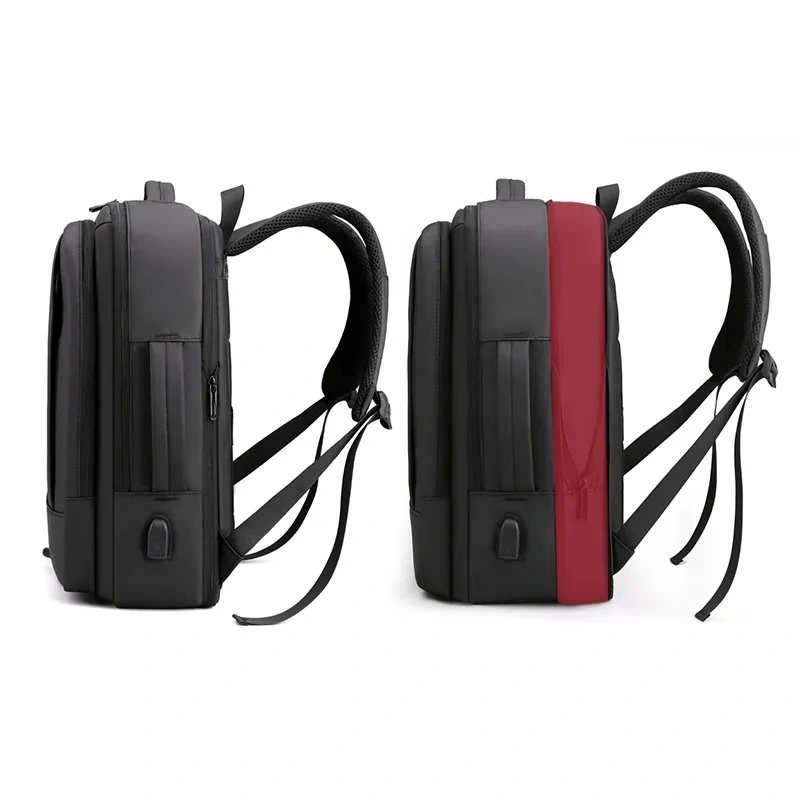 PU Leather Laptop Backpack With USB Port and Expandable Zipper Outdoor Travel Daily Shoulder Bag Waterproof Traveling Backpack