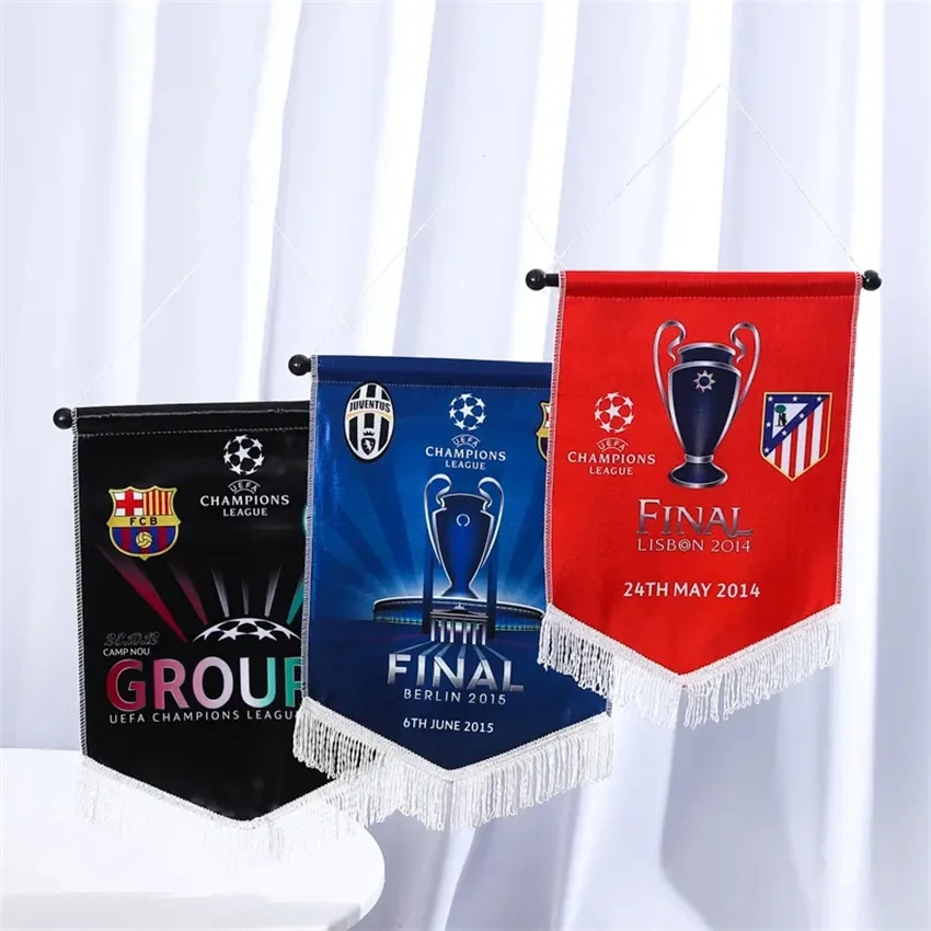 Wholesale Custom Sublimation Satin Pennants Personalized Flags Soccer Pennants