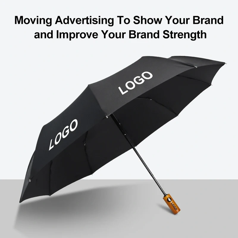 New Buy Bulk Wooden Handle Designer Auto Sunshade Paraguas Customised Compact Rain Automatic Windproof 3 Folding Umbrella