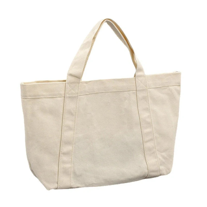 12 Oz  Sublimation Screen Print Custom Logo Gift Daily Reusable Shopping Bags Clothes Cotton Canvas Tote Bag With Pockets