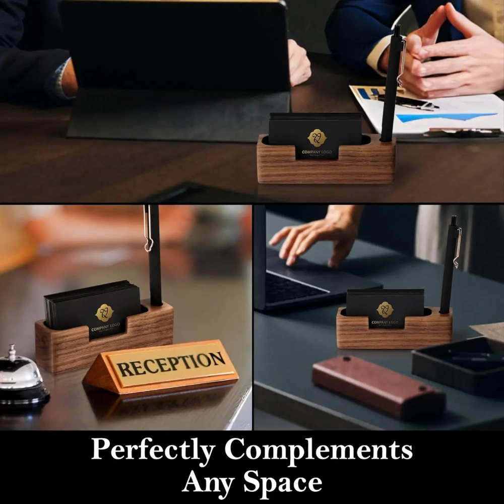 Natural Desktop Wooden Business Card Memo Holder Wooden Cards Storage Stand for Office Tabletop
