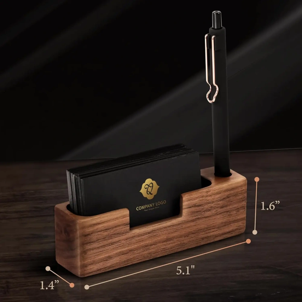 Natural Desktop Wooden Business Card Memo Holder Wooden Cards Storage Stand for Office Tabletop