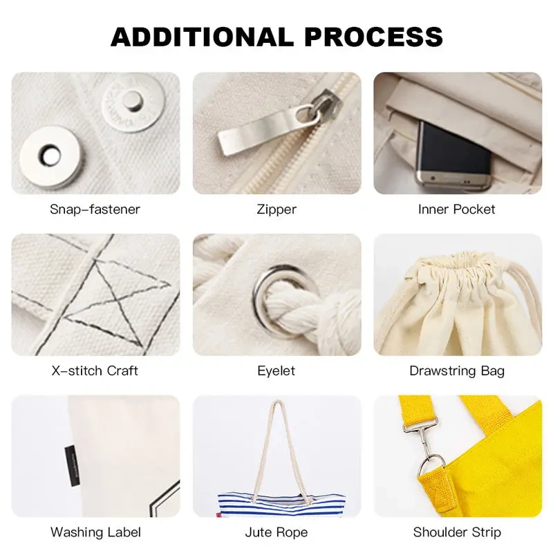 12 Oz  Sublimation Screen Print Custom Logo Gift Daily Reusable Shopping Bags Clothes Cotton Canvas Tote Bag With Pockets