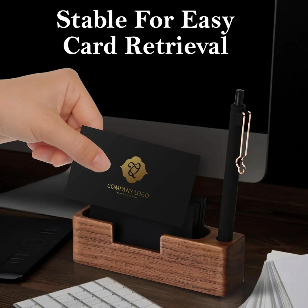 Natural Desktop Wooden Business Card Memo Holder Wooden Cards Storage Stand for Office Tabletop