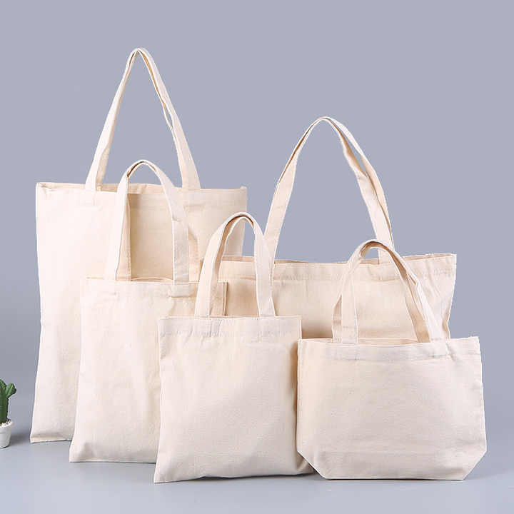 12 Oz  Sublimation Screen Print Custom Logo Gift Daily Reusable Shopping Bags Clothes Cotton Canvas Tote Bag With Pockets