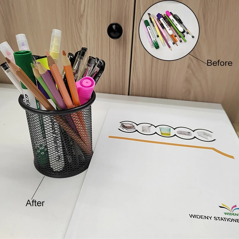 Wideny School Black Office Desk Desktop Children Metal Mesh Pen Holder for Office Supplies
