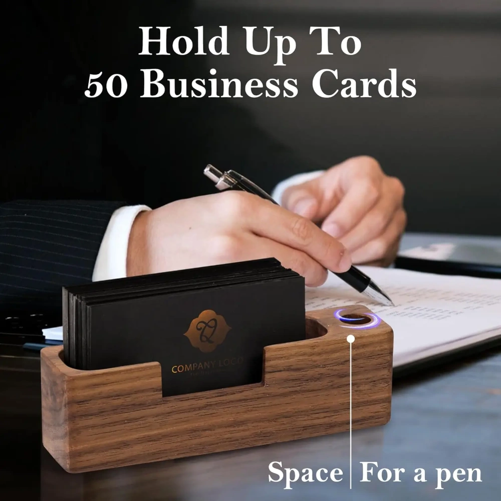 Natural Desktop Wooden Business Card Memo Holder Wooden Cards Storage Stand for Office Tabletop