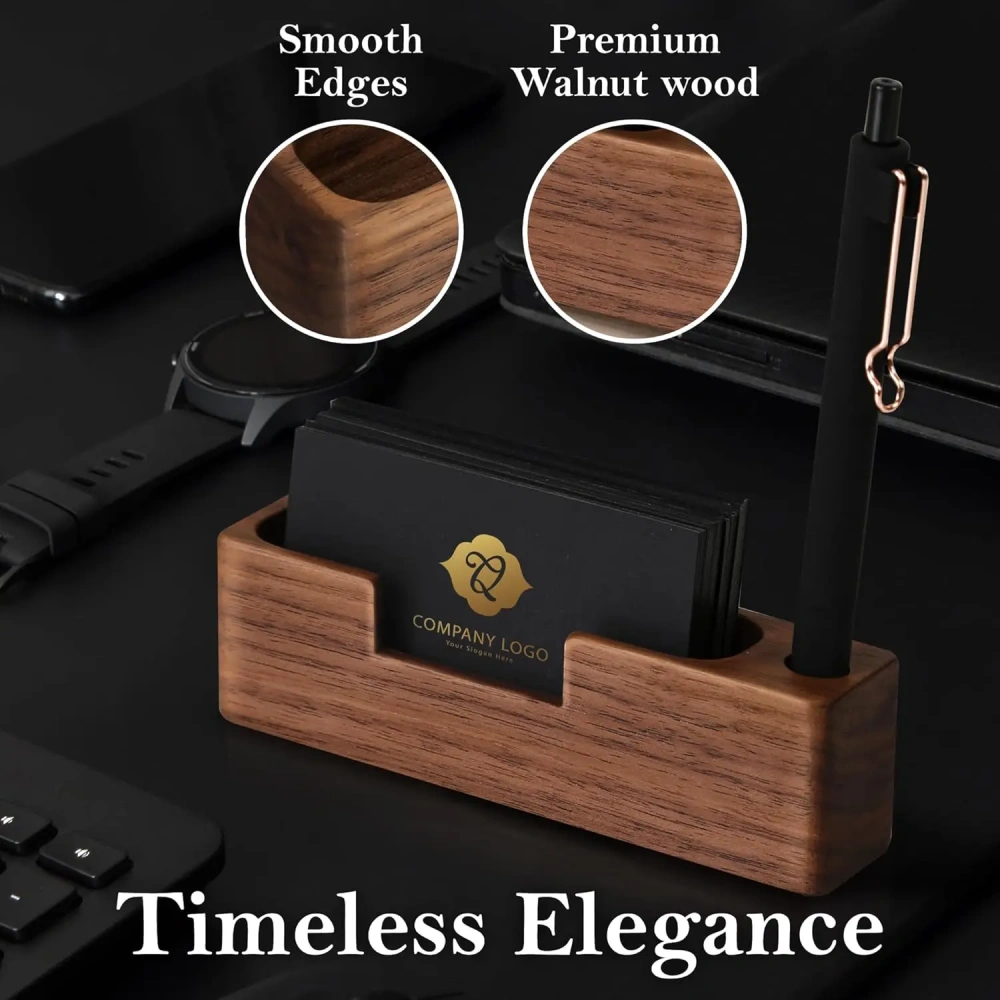 Natural Desktop Wooden Business Card Memo Holder Wooden Cards Storage Stand for Office Tabletop