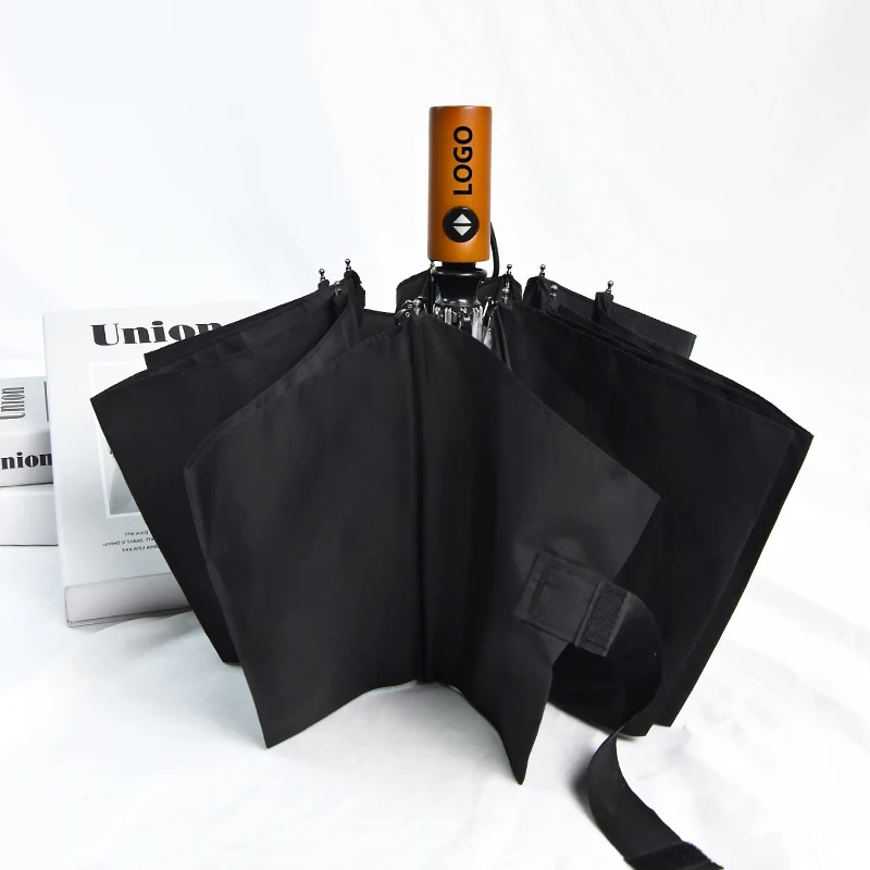New Buy Bulk Wooden Handle Designer Auto Sunshade Paraguas Customised Compact Rain Automatic Windproof 3 Folding Umbrella