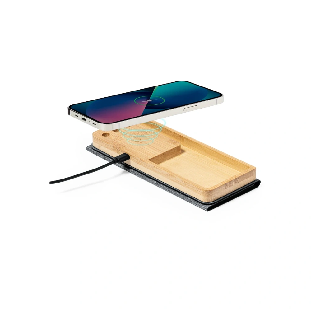 Multifunction Bamboo Wireless Charger With Pen Holder,15W Wireless Charging With Mousepad,Storage Compartment for Home Office