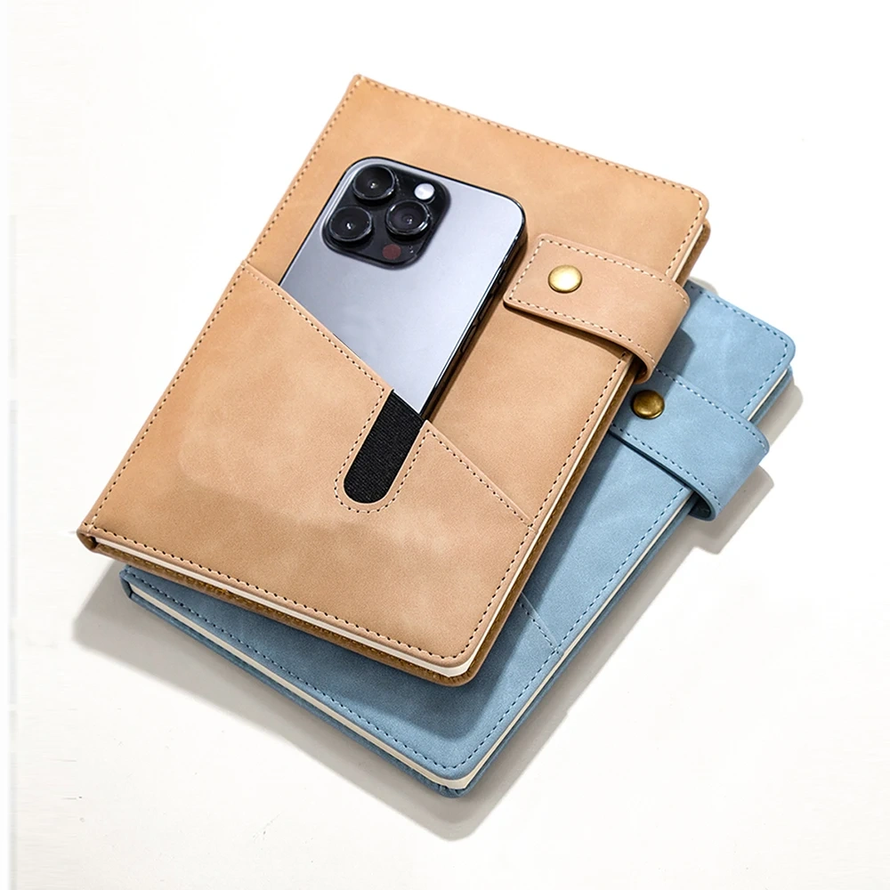 Premium  100 Sheet Notebook Planner Classic Commercial Design PU Leather Pocket Sewn Hot Press Bound Diary Custom Journal Gift