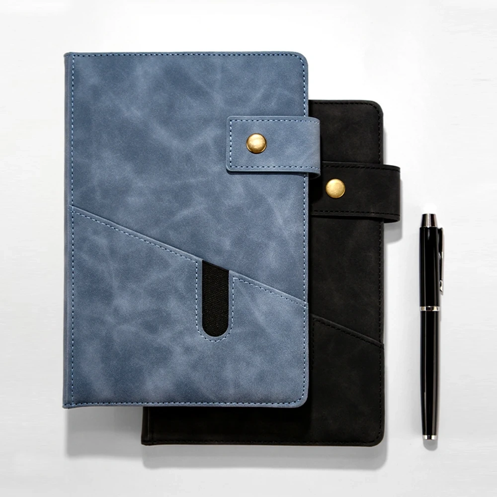 Premium  100 Sheet Notebook Planner Classic Commercial Design PU Leather Pocket Sewn Hot Press Bound Diary Custom Journal Gift
