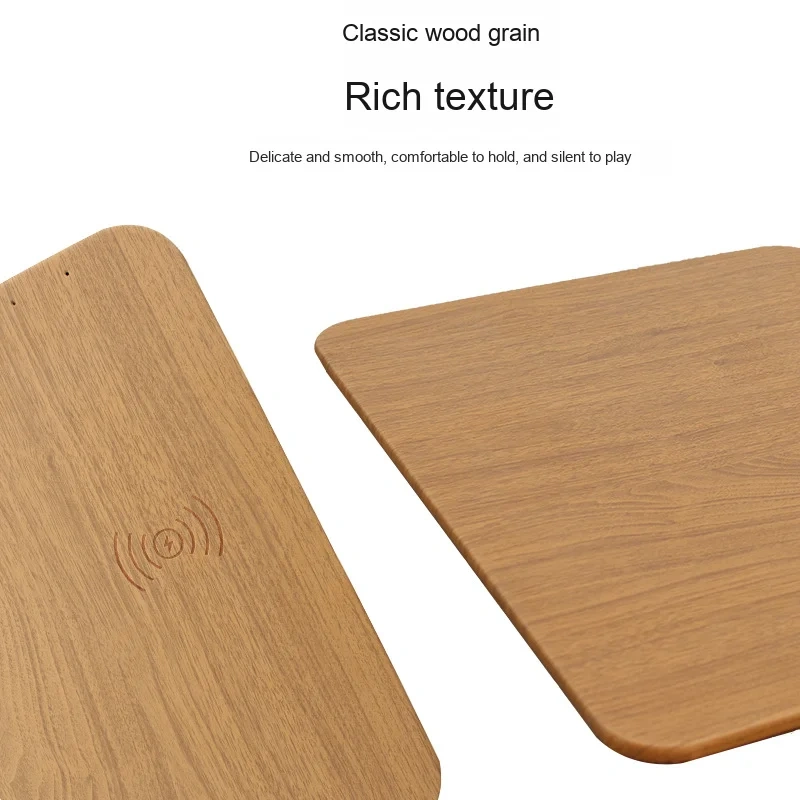 Hot-Selling 15W Wireless Wood Grain Mouse Pad Creative Desktop Office Computer Accessory Fast Charger Cross-Border Product