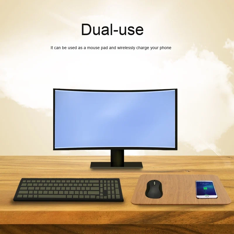 Hot-Selling 15W Wireless Wood Grain Mouse Pad Creative Desktop Office Computer Accessory Fast Charger Cross-Border Product