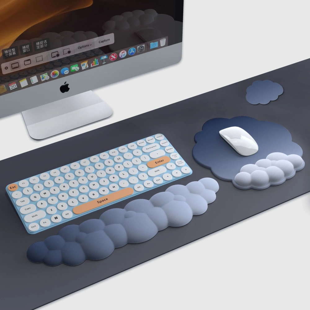 Custom Gradient Color Cloud Shape Ergonomic Keyboard Wrist Rest Memory Foam Soft Cloud Mousepad PU Non-Slip Base Work Mouse