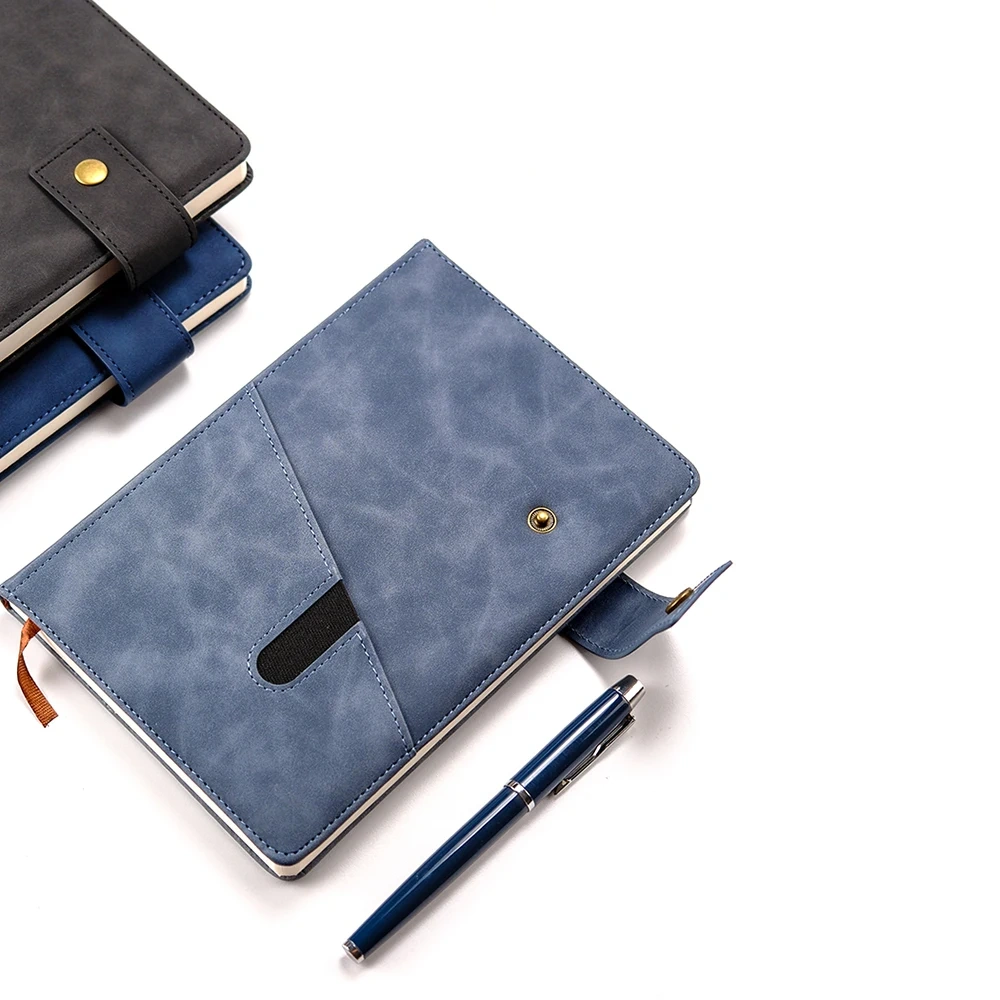 Premium  100 Sheet Notebook Planner Classic Commercial Design PU Leather Pocket Sewn Hot Press Bound Diary Custom Journal Gift