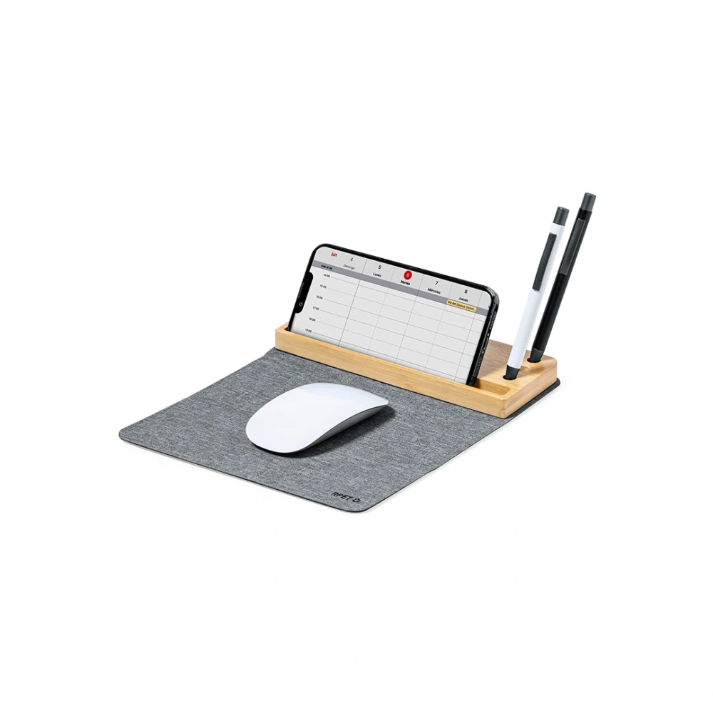 Multifunction Bamboo Wireless Charger With Pen Holder,15W Wireless Charging With Mousepad,Storage Compartment for Home Office