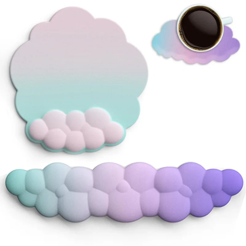 Custom Gradient Color Cloud Shape Ergonomic Keyboard Wrist Rest Memory Foam Soft Cloud Mousepad PU Non-Slip Base Work Mouse
