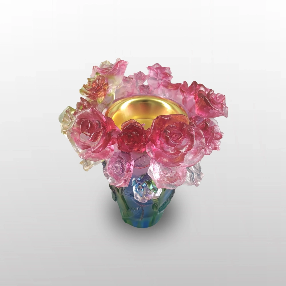 Custom Wholesale Decorative Rose Shaped Vase Crystal Crafts for High-end Home Decor