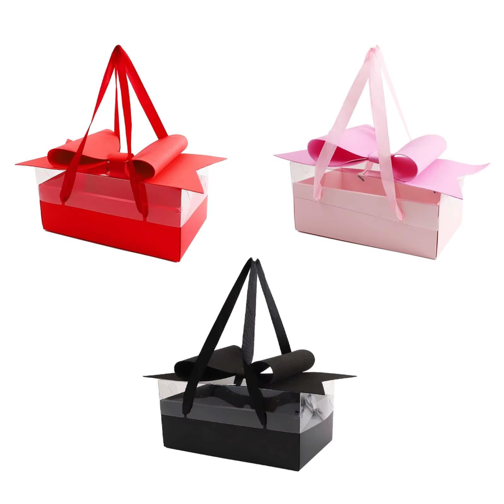 20 Peek /Set Clear Flower Gift Box With Bow for Valentines Day Rose Packaging Luxury Bow for Flower Transport Floral Gift Box