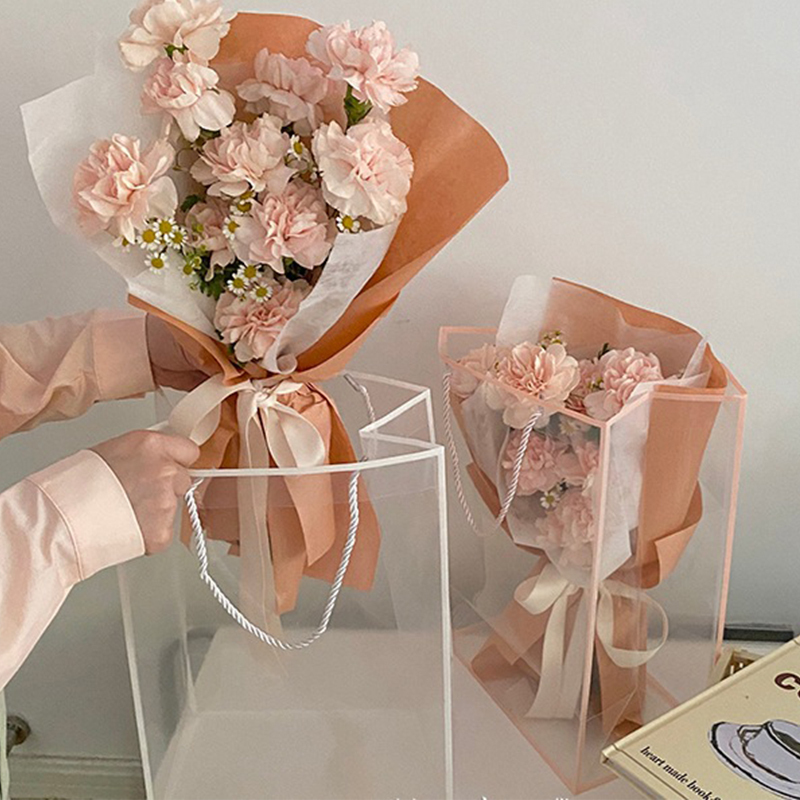 ZL Custom Transparent Clear Waterproof Plastic Bouquets Flower Bag With Rope Handle