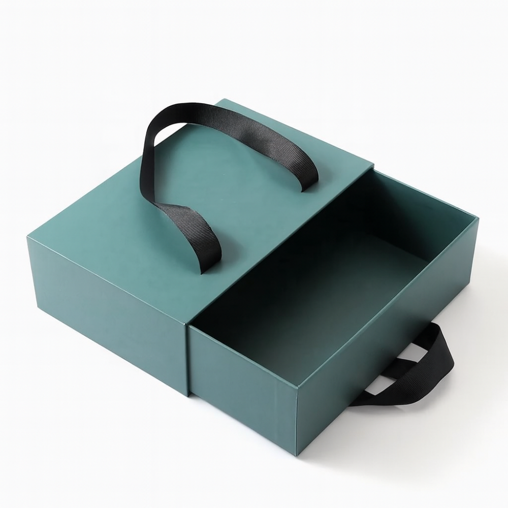 Custom Logo Rigid Cardboard Hair Wigs Packaging Drawer Sliding Paper Gift Boxes With Ribbon Handle