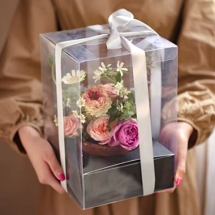 ZL Wholesale Luxury PVC Transparent Square Roses Gift Box Decoration Clear Flower Box