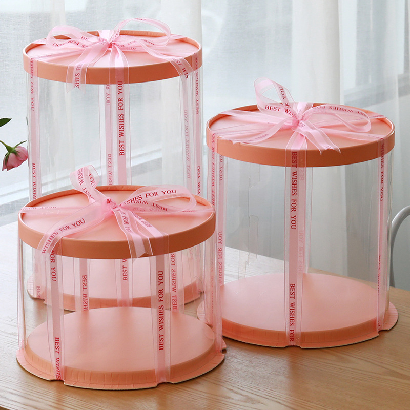 Tall Clear Cylindrical Pattern Layer Transparent Round Cake Box Packaging Flower Gift Dustproof Exhibition Storage Box