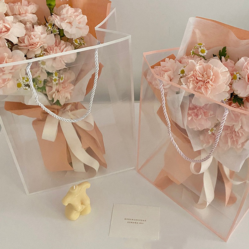 ZL Custom Transparent Clear Waterproof Plastic Bouquets Flower Bag With Rope Handle