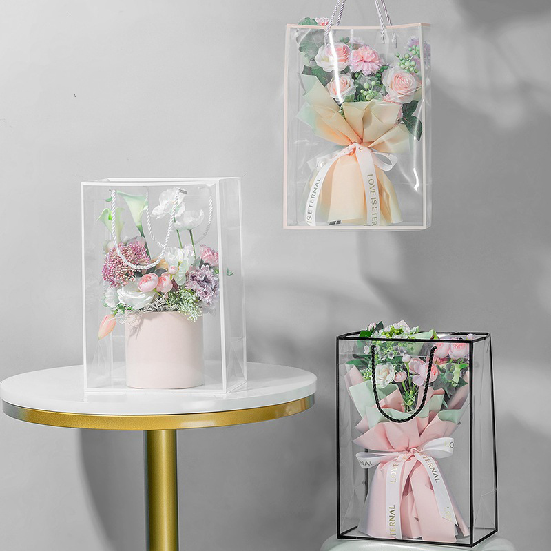 ZL Custom Transparent Clear Waterproof Plastic Bouquets Flower Bag With Rope Handle