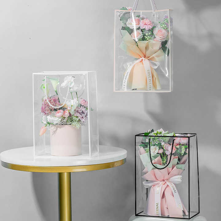 ZL Custom Transparent Clear Waterproof Plastic Bouquets Flower Bag With Rope Handle