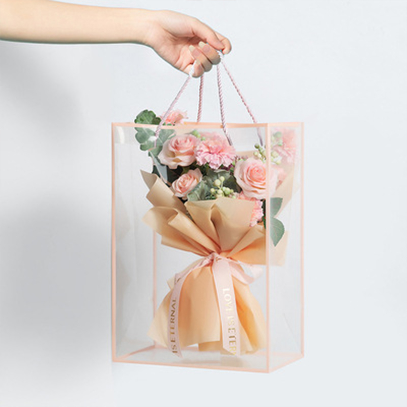 ZL Custom Transparent Clear Waterproof Plastic Bouquets Flower Bag With Rope Handle