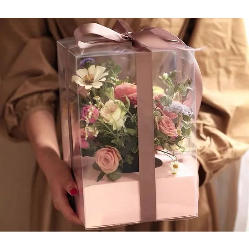 ZL Wholesale Luxury PVC Transparent Square Roses Gift Box Decoration Clear Flower Box
